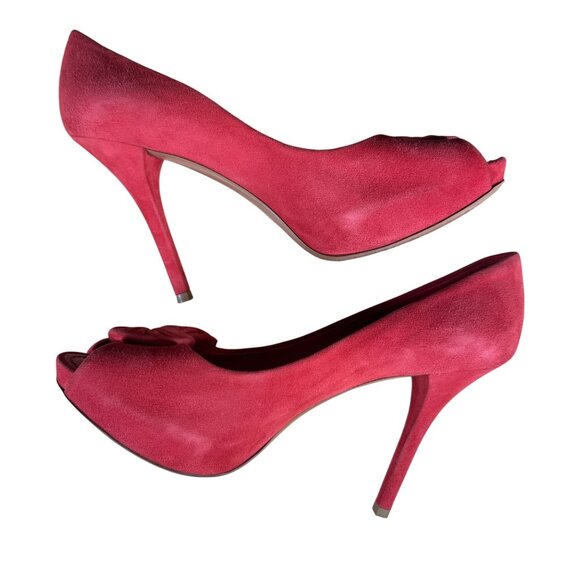 Louis Vuitton Red Suede Catania Peep Toe Platform Pumps Heels Size 38 - Picture 8 of 13